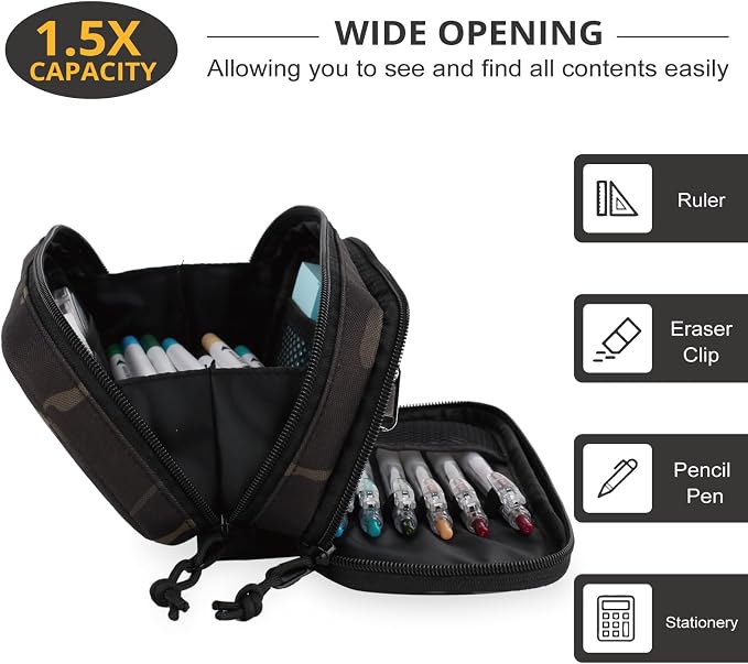 Tactical Pencil Case for Boy,Wide open Pen Pouch Bag with Handle for School | Marker Organizer Case Pen Box, Tool Bag Desk Organizer for School College Office Organizers for Kids Men Women Adult Teens