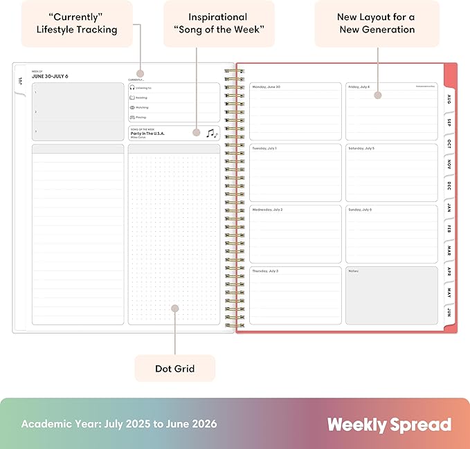 Blue Sky Gen Z 2025-2026 Weekly and Monthly Academic Year Planner Calendar, July 2025 - June 2026, 8.5" x 11", Flexible Interchangeable Cover, Wirebound, Laminated Tabs, Storage Pocket, Gladys