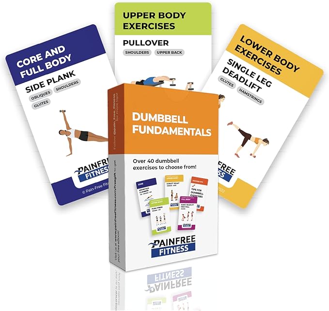 40 Dumbbell Exercise Cards 3x5''- Fundamental Workout Cards for Women & Men - Beginner to Intermediate - QR Video Guides & Inclusive Artwork - Bend & Tear-Resistant