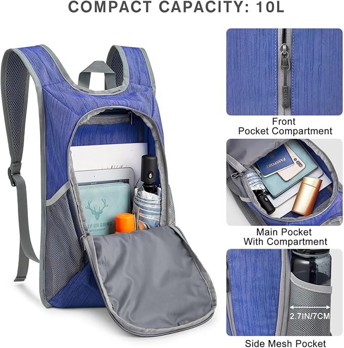 G4Free 10L Hiking Backpack Small Travel Hiking Daypack Lightweight Packable Backpack Casual Foldable Shoulder Bag