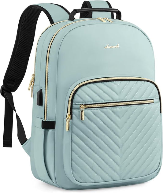 LOVEVOOK Laptop Backpack Purse for Women, Work Travel Computer Bags, College School Backpack for Student Girl, Quilted Casual Daypack with USB Port, Fit 15.6 Inch Laptop, Mint Green