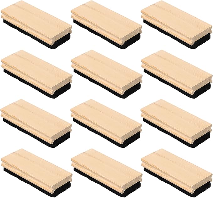 Marspark Felt Style Erasers, Cleaner Dusters Felt Chalkboard Eraser for Kids Wood Chalk Eraser for Chalkboard Cleaners Dusters for Markers White Black Boards Paint School Students Teachers(12 Pieces)