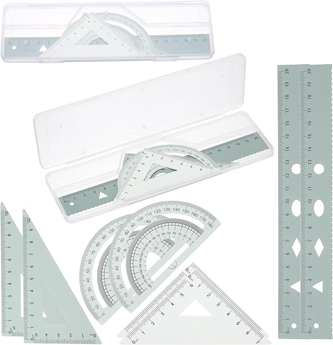 PATIKIL Geometry Set, 2 Pack 8 Inch Aluminum Ruler & 4 Triangles, Metal Protractor Ruler Math Drafting Measuring Tool for Home Office Math Drawing Engineering Art,Gradient Green