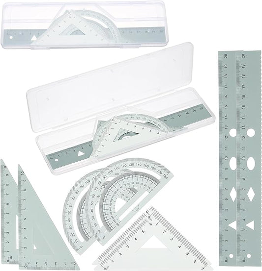 PATIKIL Geometry Set, 2 Pack 8 Inch Aluminum Ruler & 4 Triangles, Metal Protractor Ruler Math Drafting Measuring Tool for Home Office Math Drawing Engineering Art,Gradient Green