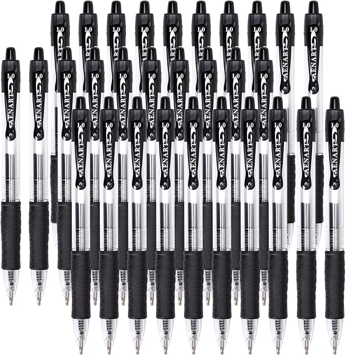 Aen Art Gel Pens, 30 Pack Black Gel Pen Fine Point, Retractable Gel Ink Rollerball Pens for Smooth Writing (1.0mm)