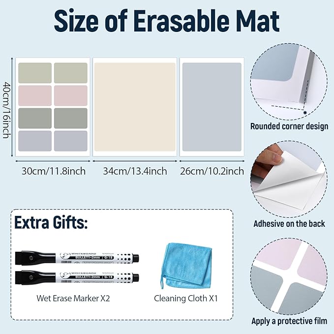 Dry Erase Desk Mat, Large Mouse Pad, Erasable Writing White Board for Making Plans, Self Adhesive Desktop Protector with 2 Wet Erase Markers & 1 Eraser for Home Office School 36"x16" (Gray Green)