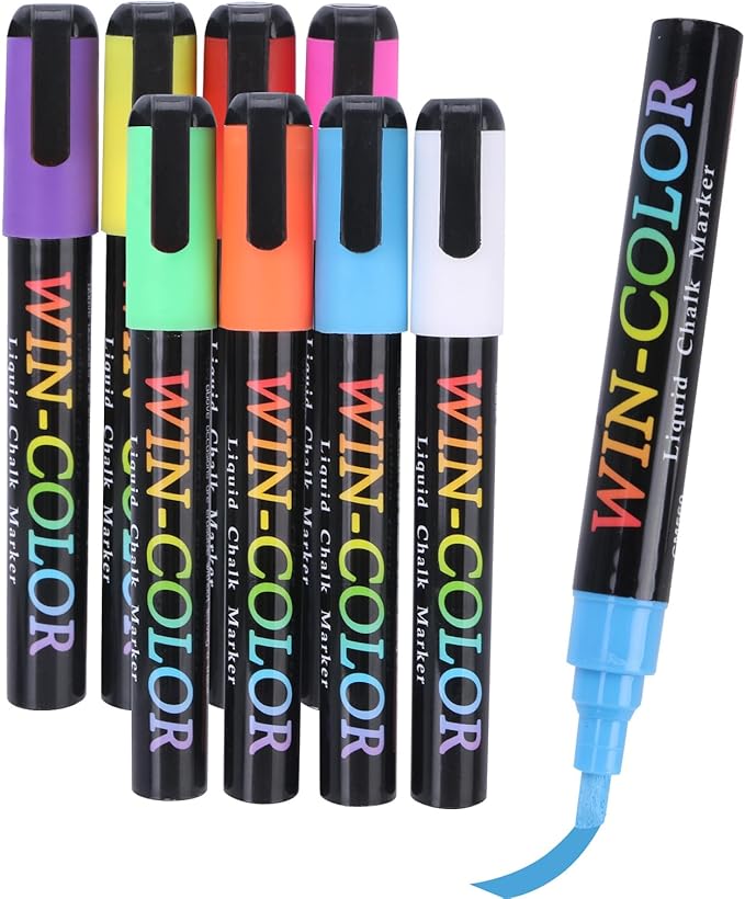 Liquid Chalk Markers Erasable,8 Colours Window Markers,6mm Reversible Tip,Zero Dust,Chalk Markers for Blackboards,Glass,Cars,Restaurant Menu