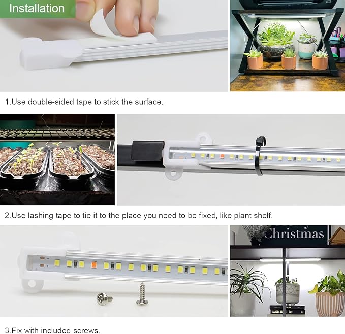 Wiaxulay 16in Plant Lights for Indoor Growing, 6000K Full Spectrum 2 Bars | 1 Pack, 120 LEDs Grow Light with Auto Timer 6/12/16Hrs, 5 Brightness, 3 Switch Modes for Seed Starting, Succulent
