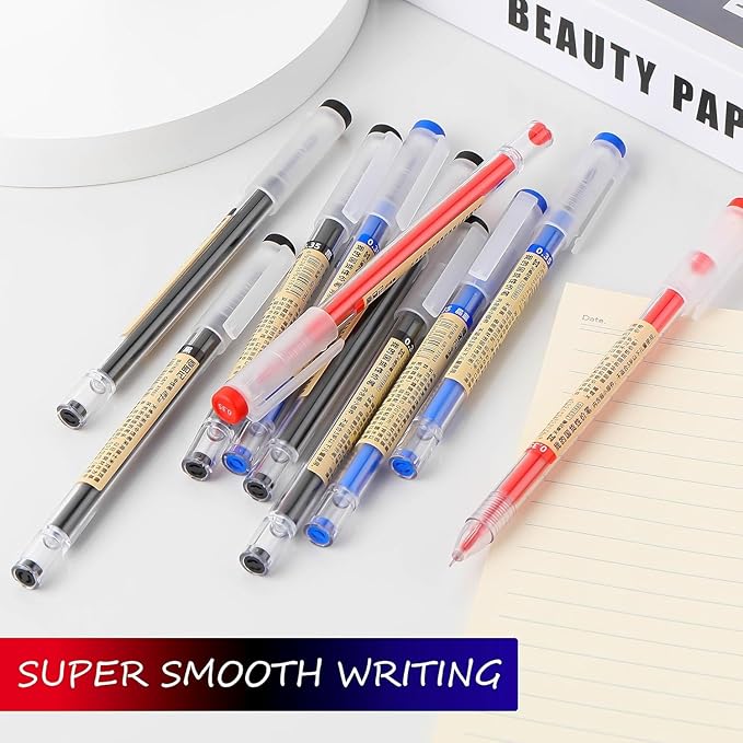 Black Blue Red Gel Ink Pens, 0.35mm Extra Fine Point Smooth Writing Rollerball Pens, Japanese Style No Smudge Ballpoint Pen, Quick Drying for Journaling Office School Stationery Supplies 24Pcs