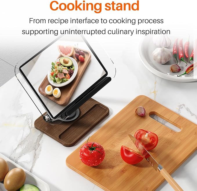 BYMECOST Acrylic Book Stand for Reading, 360°Rotating Book Holder with Pen Slot, Adjustable Height and Angle, Elastic Clips for Cookbook Stand, Foldable Desktop Riser for Laptop,Tablet,Recipe,Magazine
