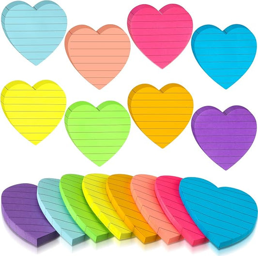 Teling 24 Pack Heart Shape Sticky Notes Heart Lined Sticky Notes Self Adhesive Memo Pads for School Party Exchange Gifts Office Home School 3x3 Inch(Bright Color, Classic)