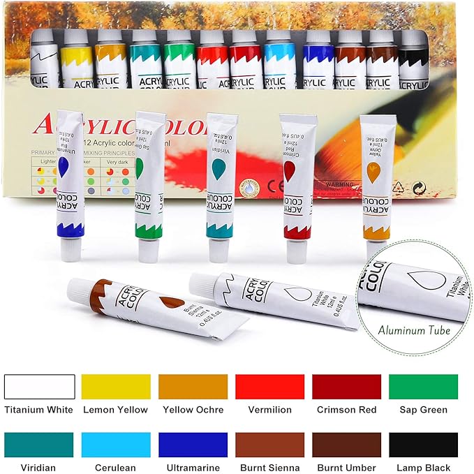 ESRICH Acrylic Paint Set,Painting Supplies with 2 PCS of 12 Colors Acrylic Paint,1 Easel 3 Canvas 30 Paintbrushes and 3 Palettes, Paint Kit for Kids, Students, Artists and Beginner
