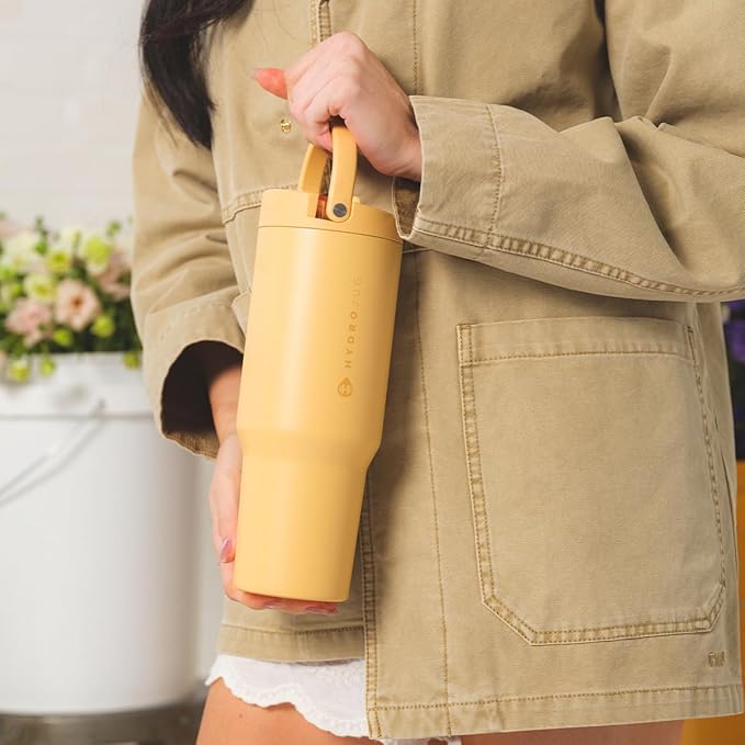 HydroJug Sport - Stainless Steel Tumbler with Straw, Vacuum Insulated, 40oz Leakproof Water Bottle, Ergonomic Design, Reusable, Dishwasher Safe, Rubber Base, Durable for Gym or Outdoors, Marigold