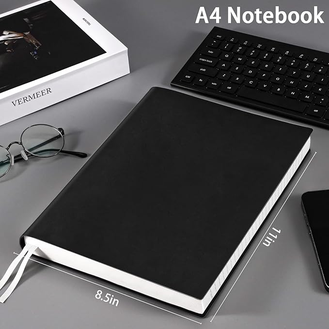 Notebook Journal, 8.5" x 11", 400 Pages College Ruled Notebook, Leather Journal for Women Men, Thick Journals for Writing, 125pcs Sticky Tabs, Inner Pocket, A4 Large Notebooks for Work School, Brown