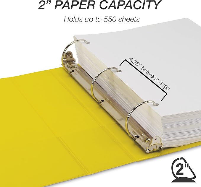 Samsill Durable 2 inch 3 Ring Binder, D Ring Binder, 100% Recycled Chipboard, Yellow