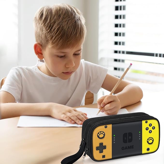 Gamer Pencil Case for Boys, Large Boys Pencil Pouch for Kids Teens School, Big Capacity Pen Box Pen Bag Organizer with 2 Compartments & Zipper