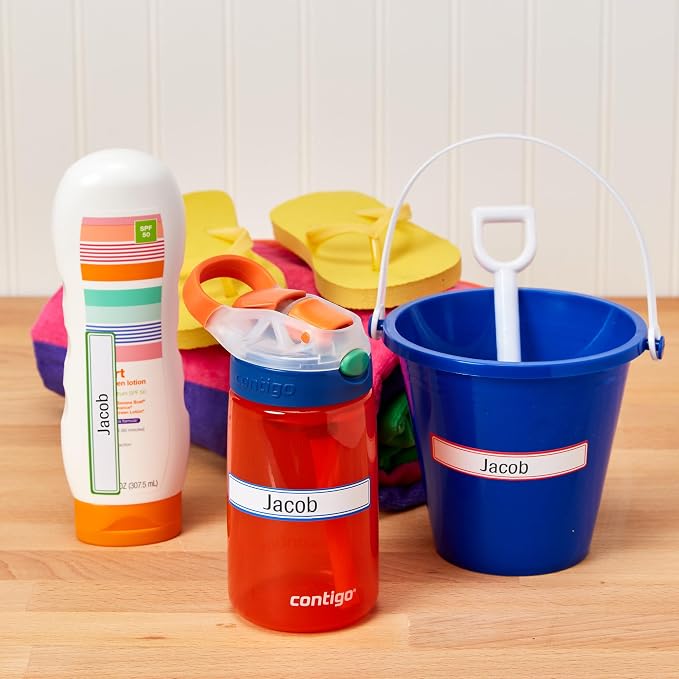 Avery Durable Labels for Kids' Gear, 5/8" x 3-1/2", Assorted Border Colors, Water-Resistant Labels, 35 Total (41440)
