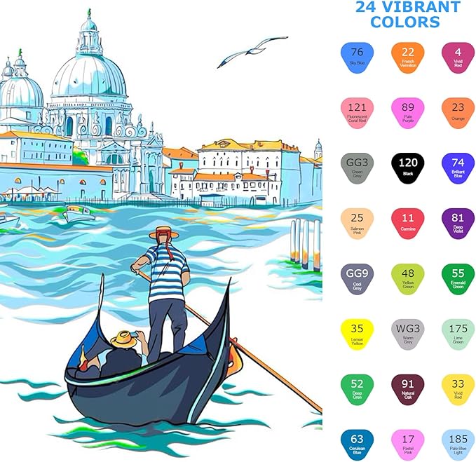 Marte Vanci Washable Markers for Kids, 24 Colors Dual Tip Markers with Carrying Case, Coloring Pens, Kids Marker Set for Coloring, School Art Supplies for Boys Girls