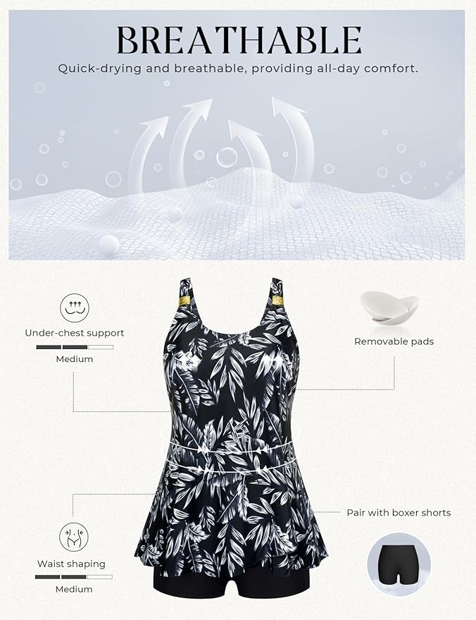 Hanna Nikole Womens Tankini Swimsuits 2 Piece Bathing Suit Flowy Ruffle Tankini Tops with Swim Shorts