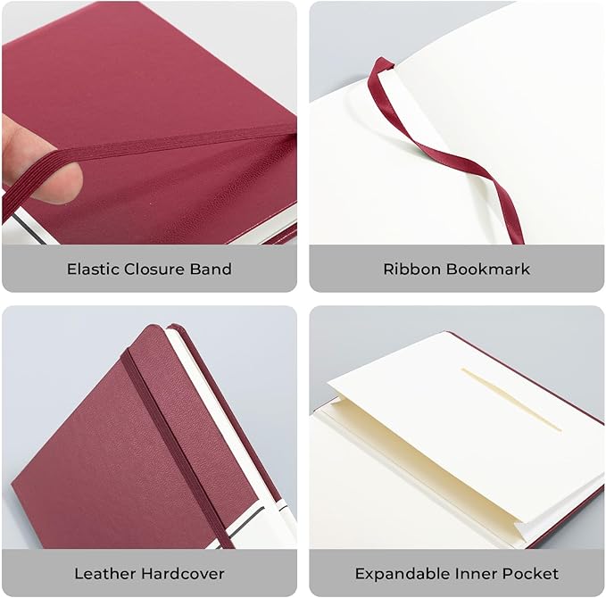 M&G Blank Journal Notebook, 160 Pages, A5 Medium Size 5.6" x 8" for Men Women, 100GSM Thick College Ruled Paper for Journaling, Writing, Sketching, Leather Hardcover, Burgundy
