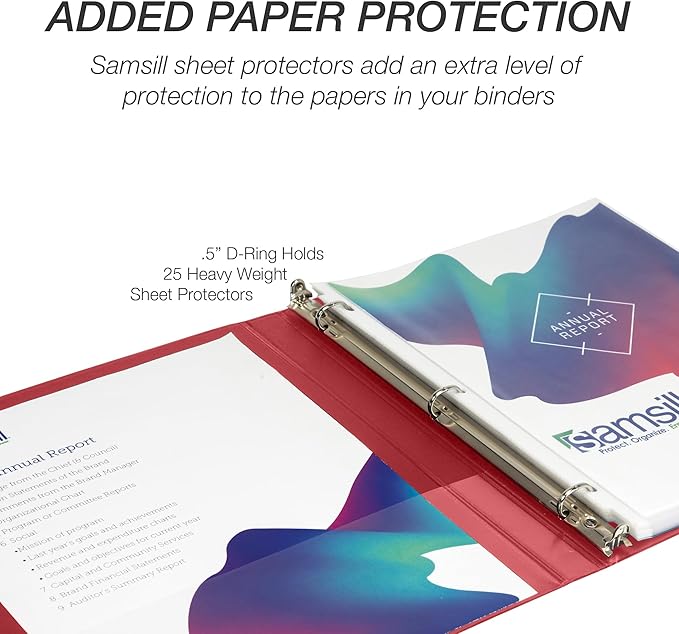 Samsill Durable 0.5 inch 3 Ring Binder, D Ring Binder,100% Recycled Chipboard, Red, 12 Pack