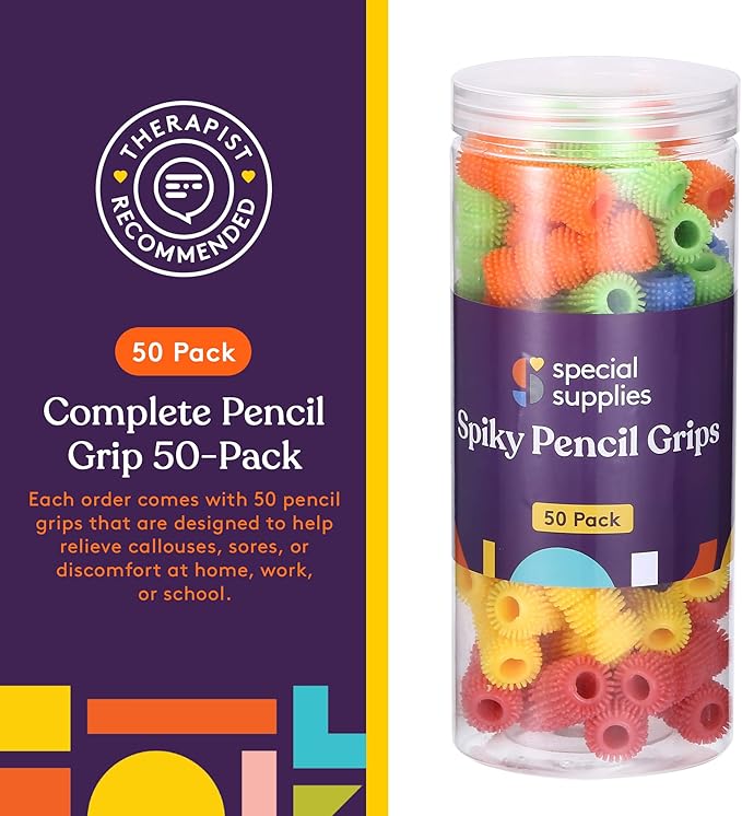 Special Supplies Spiky Pencil Grips for Kids and Adults Colorful Holders for Handwriting, Drawing, Coloring - Ergonomic Right or Left-Handed Use - Reusable (50-Pack)