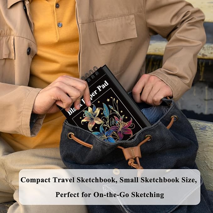 Fuxi Black Paper Sketchbook, 2-Pack - 5.5" x 8.5" | 90lb/150gsm Black Sketch Paper, 50 Sheets Per Pad