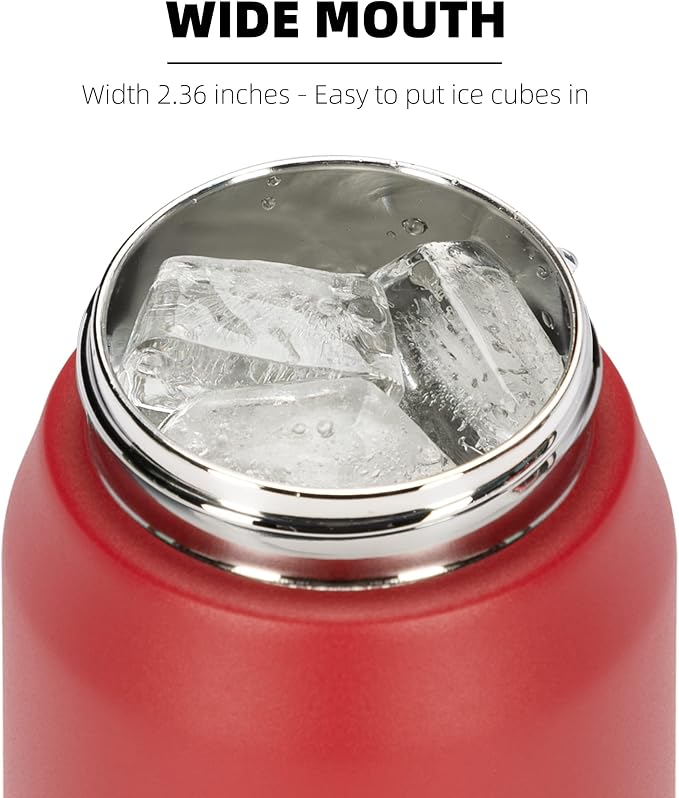 Fanhaw 24 Oz Kids Insulated Stainless Steel Water Bottle with Straw Lid, Leakproof & Anti-Dust Everyday Use Bottle for School, Women & Men, Back to School Essentials (Red)
