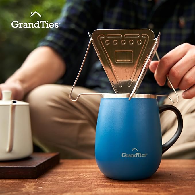GRANDTIES Insulated Coffee Mug with Handle - Sliding Lid for Splash-Proof 16oz Wine-Glass Shape Thermal Tumbler with Double Walled Vacuum Stainless Steel to Keeps Beverages Hot or Cold-Cobalt Blue