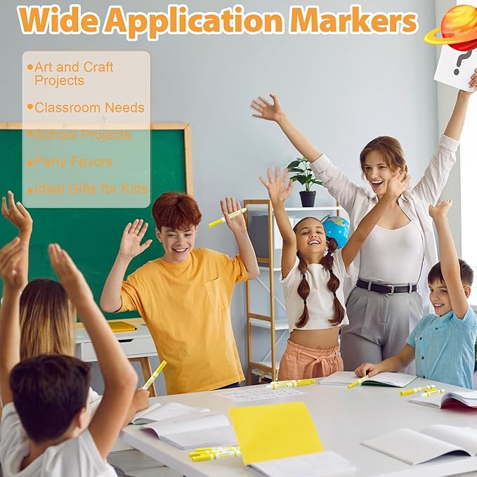 24 Pcs Washable Markers Bulk Broad Line Markers Coloring Conical Tip Large pens for Kids art projects, Teachers, Students, Toddlers, Party Favors, Classrooms, Donations(Yellow)