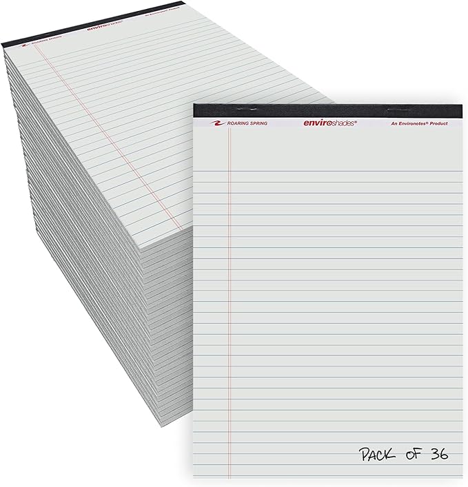ROARING SPRING Enviroshades Gray Legal Pads, 36 Pack, Legal Ruled Recycled Colored Writing Note Pads, 8.5" x 11", 50 Sheets, Perforated Paper, Made in USA, Memo Pad For School & Office