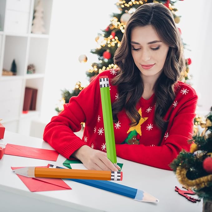 Fainne 15 Pcs Jumbo Pencils for Prop 13.4 Inch Wood Giant Pencil with Cap Big Funny Novelty Gift for Kids School Classroom Party Reward Supplies Teachers Students Gifts, 5 Colors