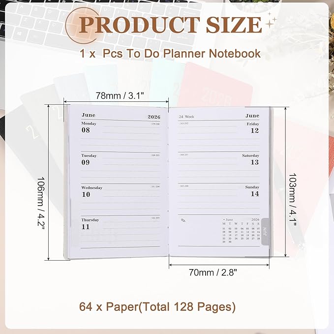 PATIKIL 2026 Daily Planner Notebook, 4.2 x 3.1" 64 Sheets Undated to Do List Daily Weekly Monthly Goals Pocket Notebook for Office Home Study Work Weeding Time Management, Blue