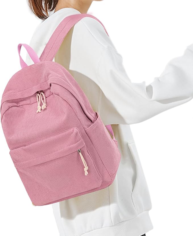 BTOOP School Backpack for Teens Large Corduroy Bookbag Lightweight 15.6 inch Laptop Bag for Girls Women Casual High School College