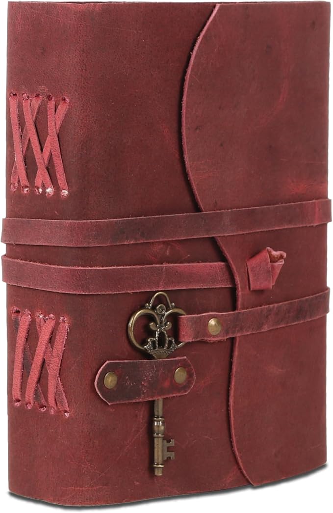 Leather Journal with Unlined Deckle Edge Paper 8x6 inch and Vintage Key | Handmade Writing Notebook Diary | Bound Daily Notepad for Men & Women Medium, Sketch/Writing pad for Artists