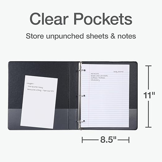 Oxford Ring Binders, 1" Round Ring Binders, View Binder, Covers on 3 Sides, XtraLife Hinge, Non-Stick, PVC-Free, Black, 225 Sheet Capacity (1002546)