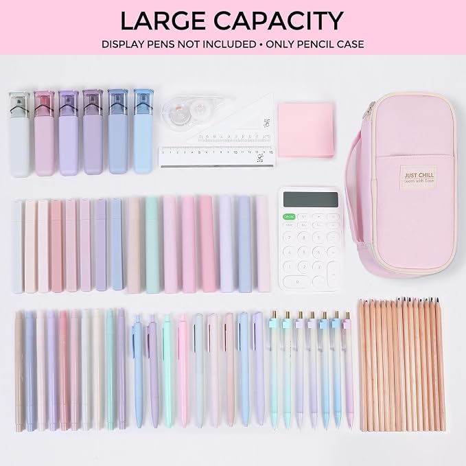 SKYDUE Pink Pencil Case for Girls – Large Capacity Zippered Pencil Pouch with Multi-Compartment, Aesthetic Pencil Bag for School & Office Supplies