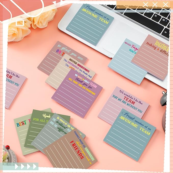 Yinder 24 Pcs Inspirational Sticky Notes Cute Motivational Sticky Notes Pad End of Year Employee Appreciation Gifts Bulk for Teacher Nurse Coworkers Office Supplies 3 x 3'' (Thank You,Morandi)