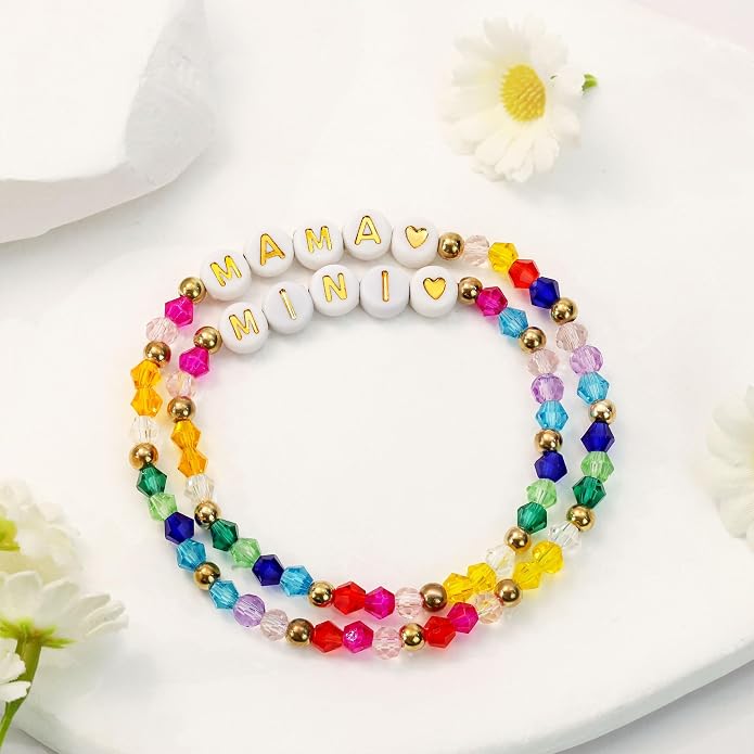 BAYLAY Back to School Bracelet - First Day of School Preschool/Kindergarten/1st Grade/2nd Grade/Back to School Stuff Gifts Supplies Mommy and Me Mommy Daughter Bracelets Heart Beaded Bracelets Gifts