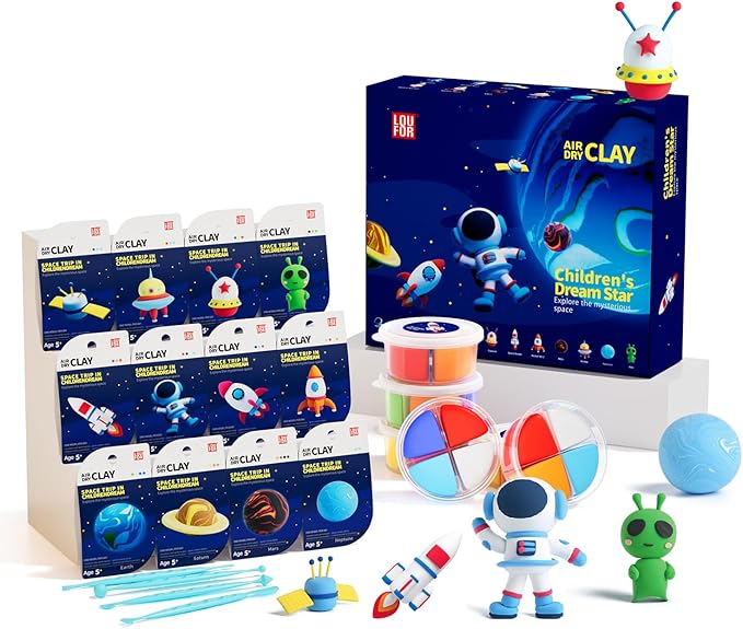 LOUFOR Air Dry Clay Kits - Modeling Clay for Kids, Ultra Light & Soft, Safe & Non-Toxic, DIY Airdryclay Kit with Sculpting Tools and Tutorials, Creatible Art Crafts Toys Gifts for Boys Girls