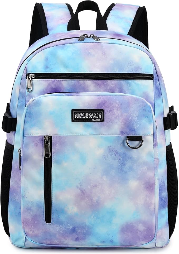 Lohol Lightweight Backpack for Teen Girls, Durable Galaxy Bookbag with 7 Pockets for School Travel (Blue Purple)