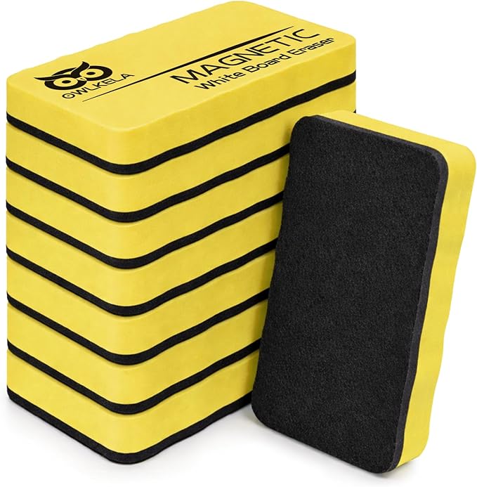 OWLKELA 8Pcs White Board Erasers, Magnetic Dry Erase Eraser Ideal for School, Office, Classroom and Home,Yellow
