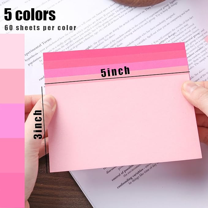 Koogel Pink Index Cards 3x5, 300PCS Pink Cards for Back to School, Heavyweight Blank Notecard Flashcards for Studying Supplies Learning Memory Students Note Taking To Do List, 5 Pinks