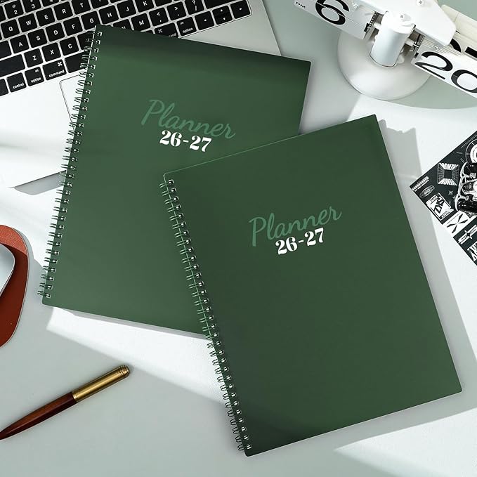 2026-2027 Planner - 2026-2027 Planner Weekly and Monthly, Jul. 2026 - Jun. 2027 11'' x 9'', Planners 26-27 with Colorful Tabs, Premium Paper, Twin-wire Binding - Classic Dark Green