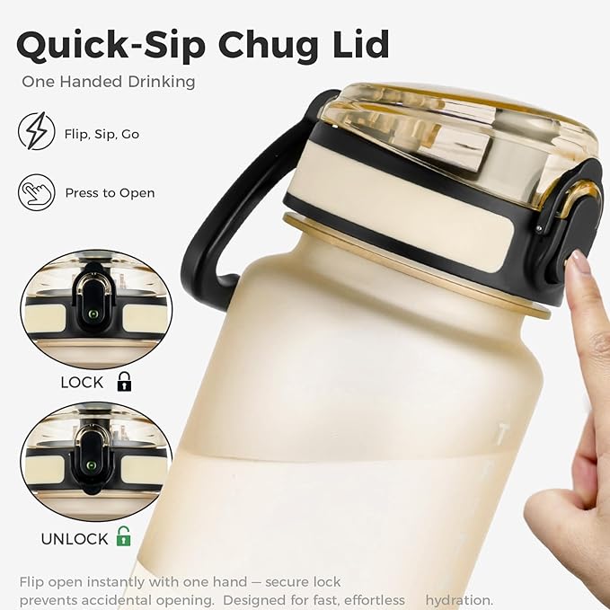 32oz Water Bottle with Chug Lid, Frosted & Clear Tritan BPA-Free, Leakproof, Wide Mouth, Portable Sports Water Bottle for Gym, Office, Travel, Outdoor (Beige)