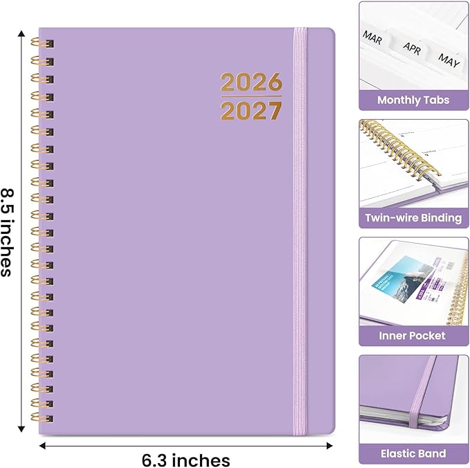 Planner 2026-2027 for Women & Men, Set of 3, Academic Monthly and Weekly Calendar Planner, Jul 2026 - Jun 2027, A5 (6.3" x 8.5"), Teacher Student Planning Book with Tabs, Ideal for Office School Supplies - Lilac Purple