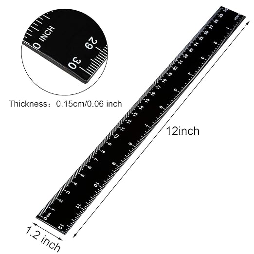 EBOOT 100 Pack Plastic Ruler 12 Inch Straight Flexible Ruler with Inches and Metric for School Classroom Home or Office (Black)