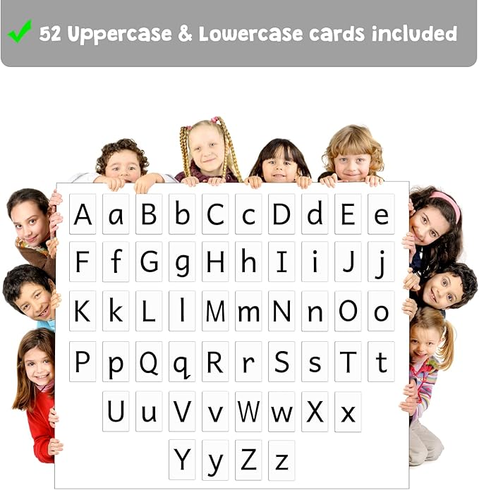 Attractivia Magnetic Big Alphabet ABC Flash Cards - 52 Sturdy Uppercase & Lowercase Large Letters, Black - for Classroom Teachers, Homeschool, ESL, Kids and Adults