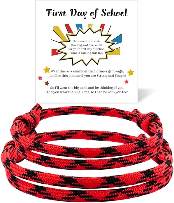 Back to School Gifts Mommy and Me Bracelets Kindergarten School Supplies | Back to school bracelet set of 2, paracord with sliding knot, includes keepsake card and jewelry box