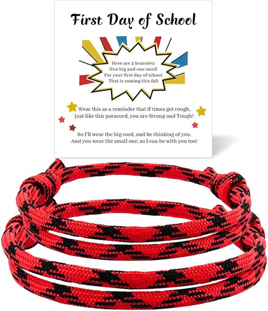 Back to School Gifts Mommy and Me Bracelets Kindergarten School Supplies | Back to school bracelet set of 2, paracord with sliding knot, includes keepsake card and jewelry box